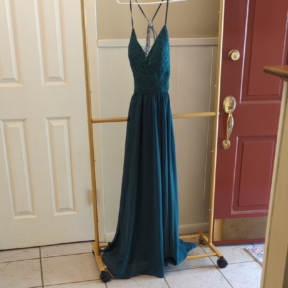 Chic Backless Teal Evening Dress